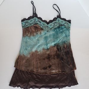 Vol 1 size Small Top with sewn on sequins Teal, Brown, Beige